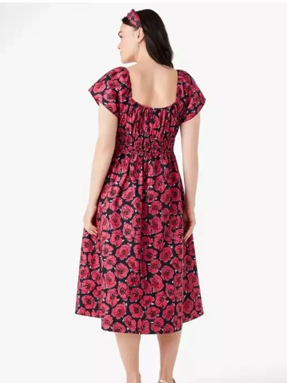 Kate Spade Poppy Toss Square-neck Midi Dress